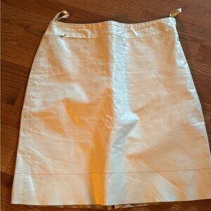 Express Luxury Cream Leather Pencil Skirt Knee-Length Genuine Leather